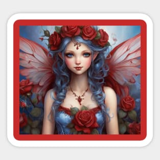 Valentine Fairy with Red Roses and Wings Sticker